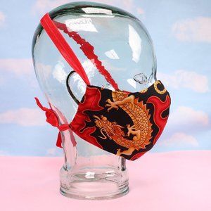 Fire Dragon Face Mask Red Ties Size M